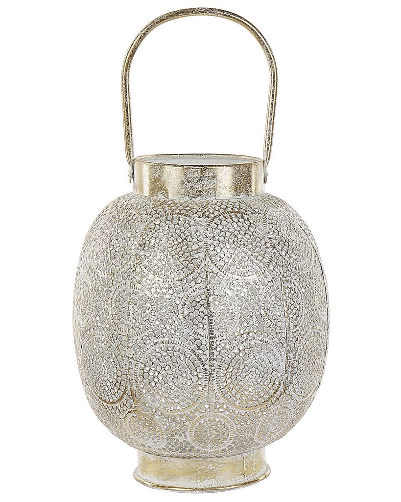 BELIANI Laterne H: 40 cm Gold aus Metall mit Verzierungen Wohnaccessoires Dekoartikel Tischdekoration Glamourös