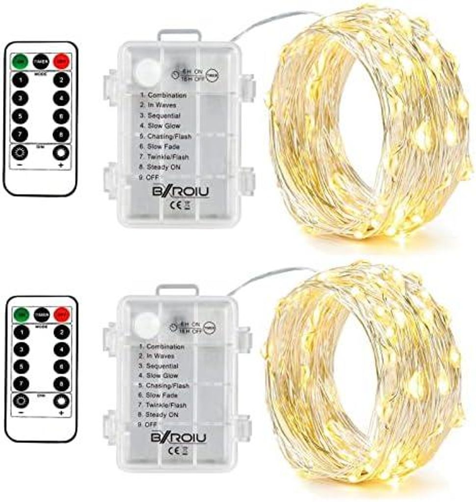 2X LED Lichterkette Batterie 5 m 50 LEDs mit Fernbedienung, Produktbild 