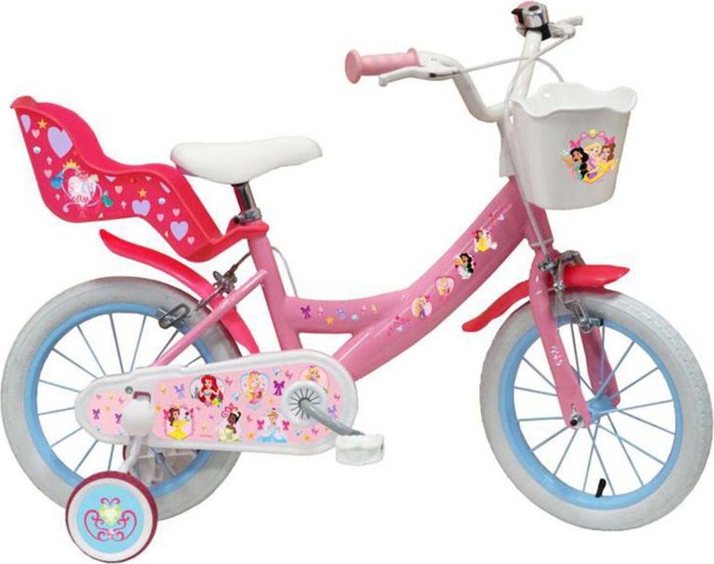 Disney Princess Kinderfahrrad 14 Zoll Fahrrad für Körpergröße 100 - 115 cm oder ab 3,5 Jahre mit Puppensitz und Korb