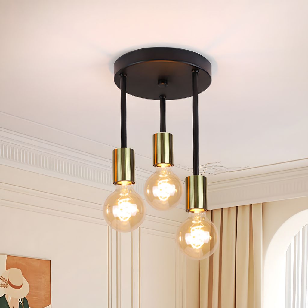 ZMH Deckenleuchte 3 Flammig Deckenstrahler Vintage Deckenlampe E27 Schwarz Gold 3 Spots Industrial Deckenspots für Esszimmer Küche Flur Wohnzimmer