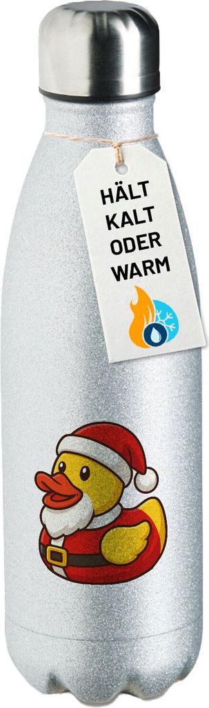 Huuraa Trinkflasche Quietscheente Nikolaus Gummiente Weihnachtsmann 500ml Silver Edelstahl Wasserflasche Trinkflasche Geschenkidee