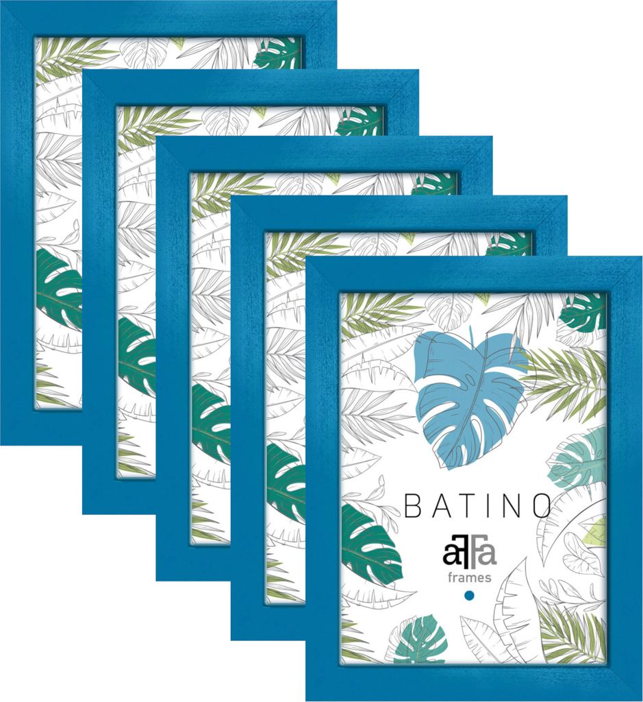 aFFa frames, Batino, Bilderrahmen aus Holz, mit Acrylglasfront, HDF-Hintergrund, Blau, 21x29,7 cm, 5er Set