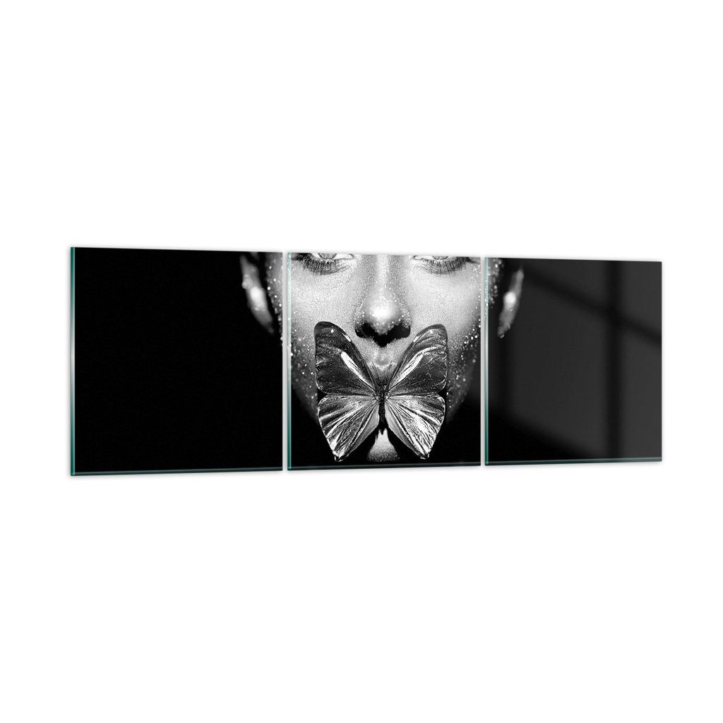 Bilder auf glas - 3 Teile - Frau Schmetterling Mund - 90x30cm - Glasbilder - Wandbilder - Bilder - zum Aufhängen bereit - Wanddekoration aus Glas ...