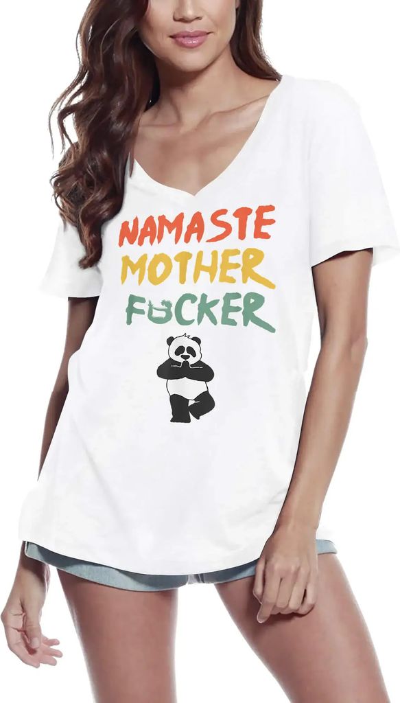 Damen Grafik T-Shirt V-Ausschnitt Namaste Mother Fu**er Panda Yoga Öko-Verantwortlich Vintage Jahrgang Kurzarm Lustige Druck Geburtstag Geschenk Frau