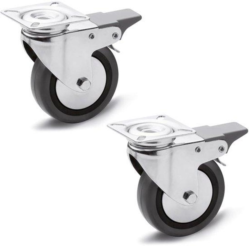 Institutionelle Zangen, Zwenkwielen mit Bremsen, 60 mm, 2 Rädern, 100 kg, Kugellagervollprofil, PP-Radkern, Stahlgehäuse