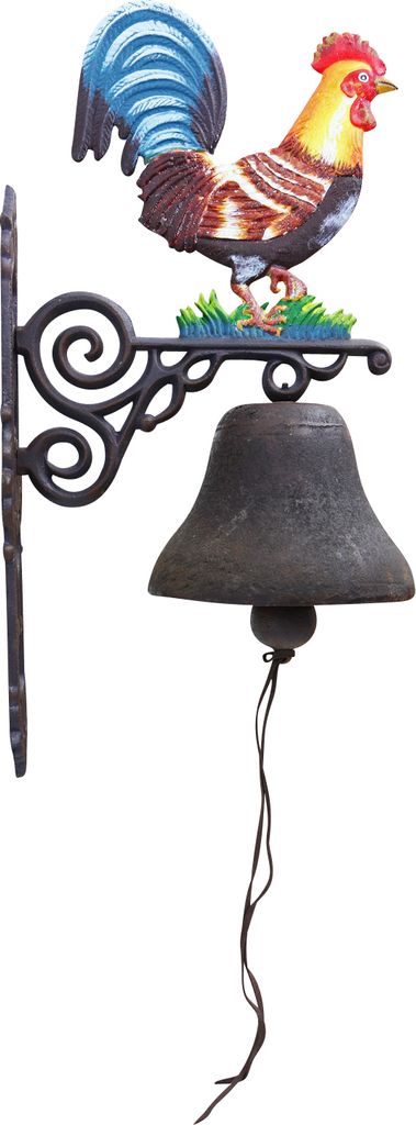 Wandglocke Türglocke Glocke Gusseisen Hahn Dekoration Eisen Antik-Stil 68cm