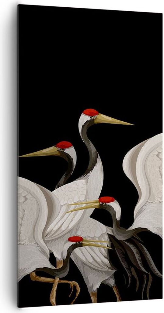 Bild auf Leinwand - Leinwandbild - Einteilig - Kraniche Vögel Grafiken - 65x120cm - Wand Bild - Wanddeko - Wandbilder - Leinwanddruck - Bilder - W...