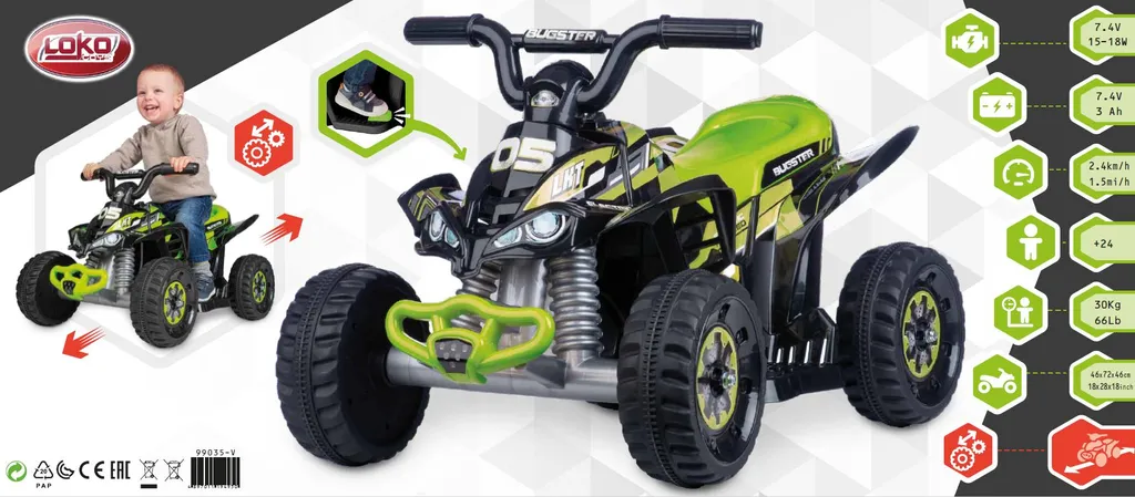 Quad électrique 46x72x46 cm tout-terrain avec batterie longue durée 6V