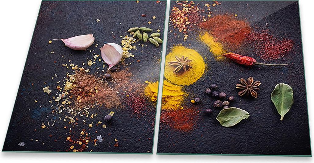 Herdabdeckplatten Glaskeramik Spritzschutz Glas Universal 2teilig 2x40x52 Gewürze Bunt