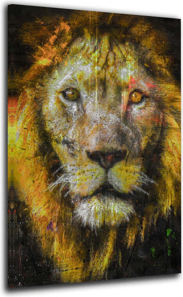 Löwe Abstract Frontal Tier Leinwandbild Wandbild Deko XL Kunst: 80x120x2cm