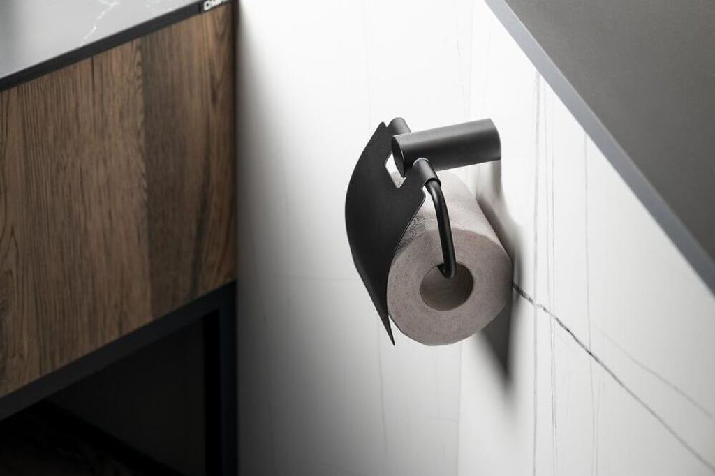 FLORI Toilettenpapierhalter mit Deckel, Schwarz matt