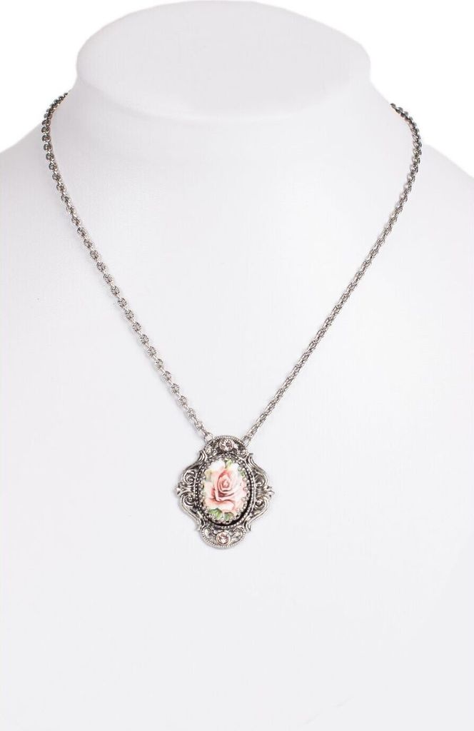 Collier mit Rosenblüten-Design und lachsfarbenen Kristallen Produktbild 