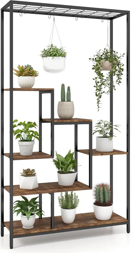 Support plantes 180 cm en métal marron : 6 niveaux et grilles d'acier