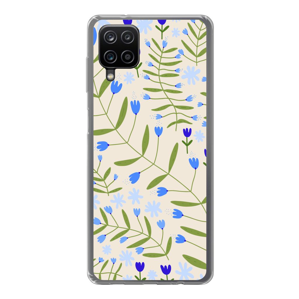 MuchoWow Handyhülle Schutzhülle Hülle für Samsung Galaxy A12 Blume - Blätter - Blau Silikon Softcase Handy Hülle - Bild
