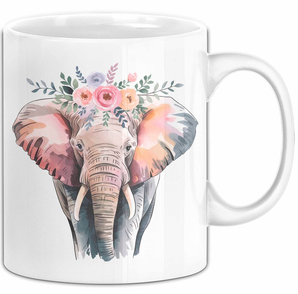 Elefant Tier Blumen Tasse Geschenk Lustige Geschenkidee Spruch (Weiß)