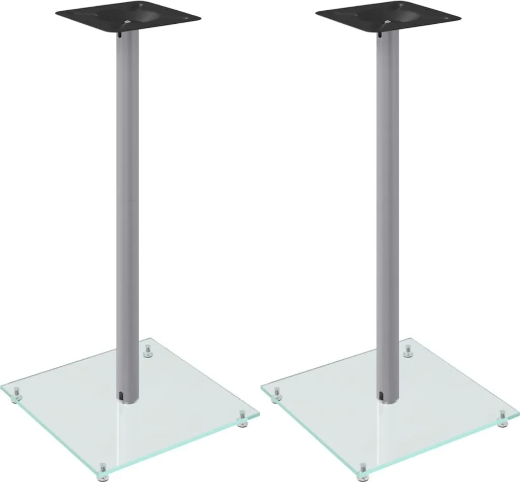 Coppia Piedistalli Casse Argento 1 Colonna - Vetro Temperato 2pz