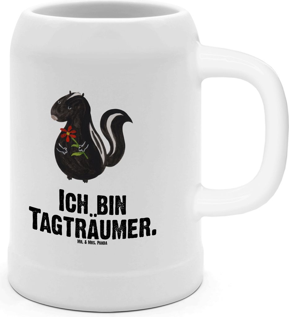 Mr. & Mrs. Panda Krug Stinktier Blume - Weiß - Geschenk, Tonkrug, Dreams, Humpen, Bier Seidel, Wildtier, Steinbierkrug, Raubtier, Stinki, Skunk