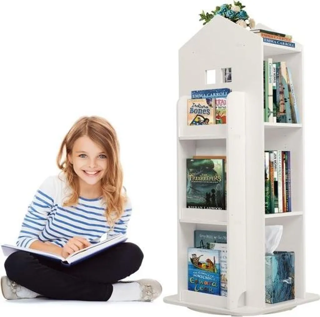 Étagère à livres pivotante 360° pour enfants - Meuble de rangement blanc