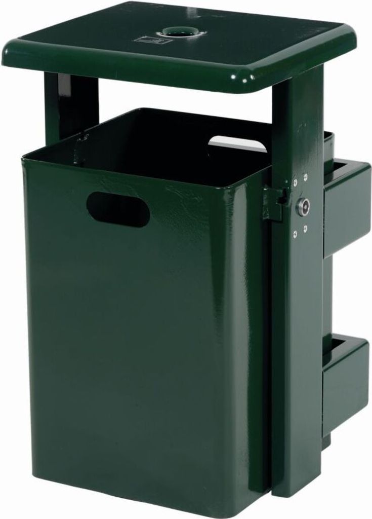 Rechteck-Abfallbehälter zur Wand-und Pfostenbefestigung, 40 Liter, mit Ascher komplett pulverbeschichtet anthrazitgrau (RAL 7016)