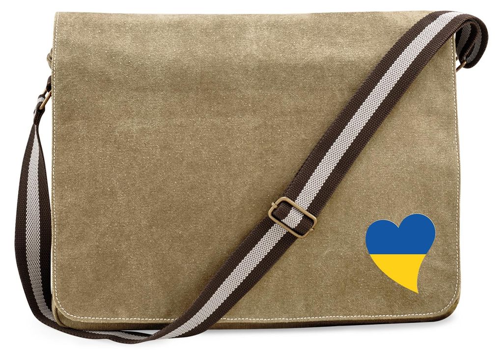 Huuraa Umhängetasche Ukraine Flagge Herz 14 Liter Sahara Canvas Laptoptasche Geschenkidee