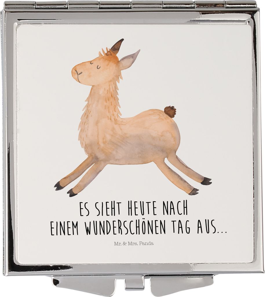 Mr. & Mrs. Panda Kosmetikspiegel Lama Springen - Weiß - Geschenk, Handspiegel, Schminkspiegel, Glück, Frauen Spiegel, Abitur, Klappbarer, Kleiner...