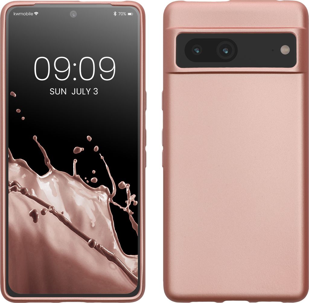 kwmobile Case kompatibel mit Google Pixel 7 Hülle - Schutzhülle aus Silikon metallisch schimmernd - Handyhülle Metallic Rosegold