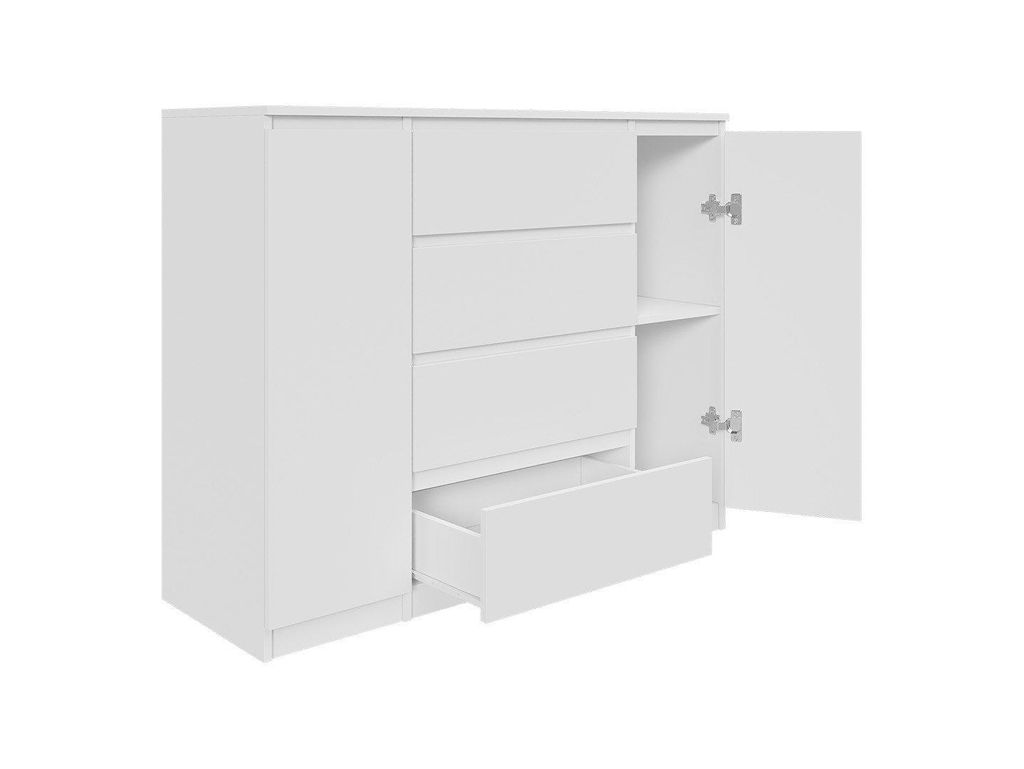 Kommode AVEN 120 cm weiß mit 4 Schubladen und 2 Schränken, Produktbild 