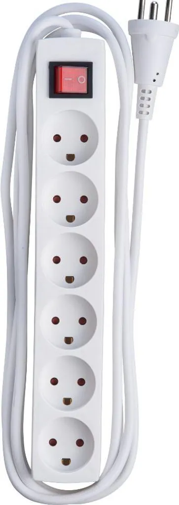 Bloc multiprise 6 socles et cordon 3m - Rallonge blanche pour la maison