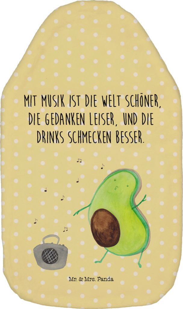Mr. & Mrs. Panda Wärmekissen Avocado Tanzen - Gelb Pastell - Geschenk, Wärmflasche, Party, Urlaub, Singen, Gesund, Musik, Bettflasche, mit Bezug,...
