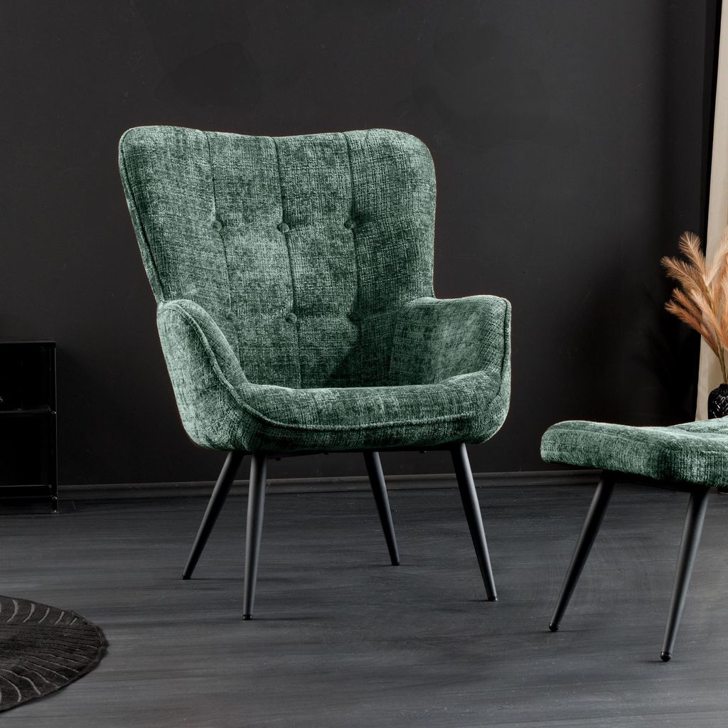 riess-ambiente Design Sessel SCANDINAVIA grün Chenillestoff schwarz Metall mit Armlehne Lesesessel Relaxsessel