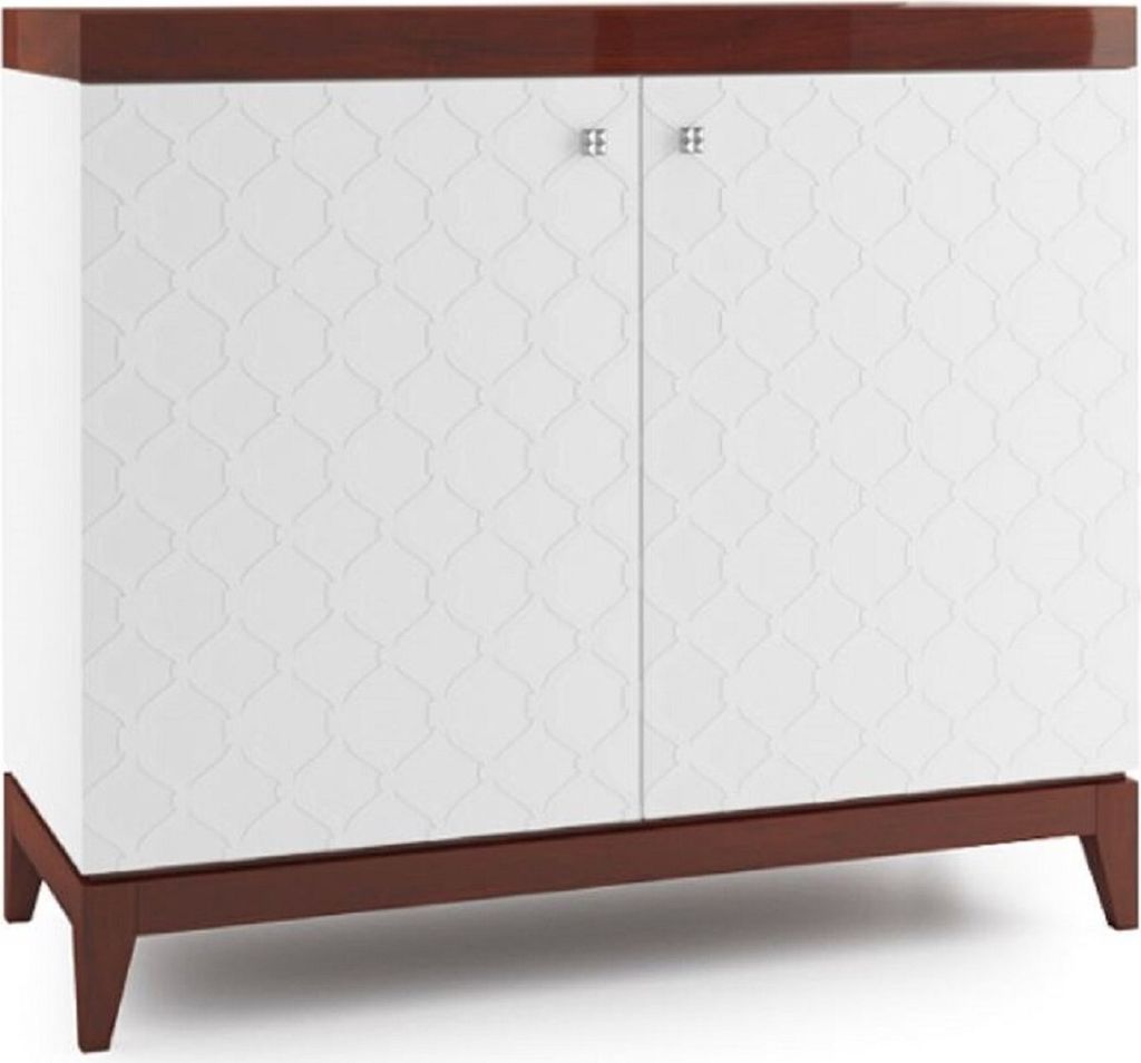 Casa Padrino Luxus Kommode mit 2 Türen Weiß / Hochglanz Braun 111,2 x 45 x H. 96,6 cm - Luxus Wohnzimmerschrank