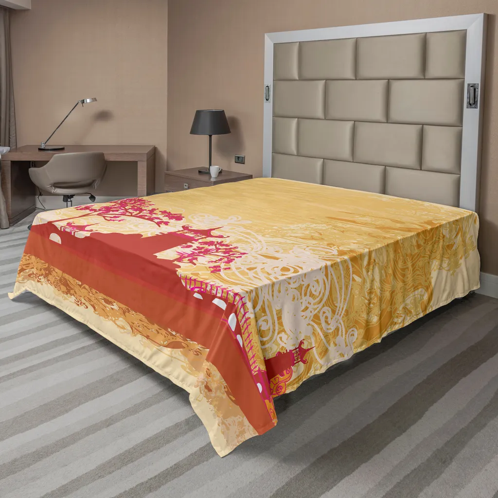 Lenzuolo ABAKUHAUS Tempio Asiatico Arancione Rosa 266x260 cm Microfibra