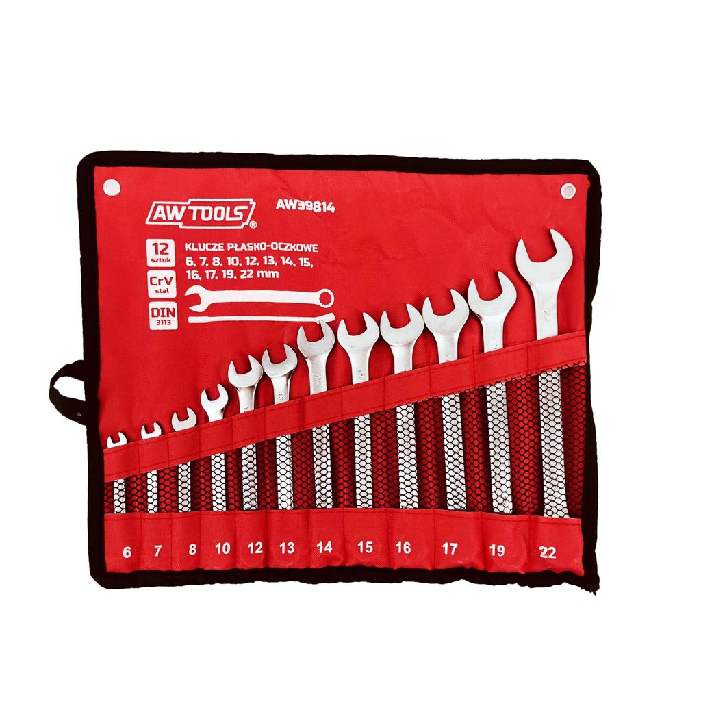 Awtools klucz komplet płasko-oczkowe 12szt./6mm-22mm 6,7,8,10,12,13,14,15,16,17,19,22