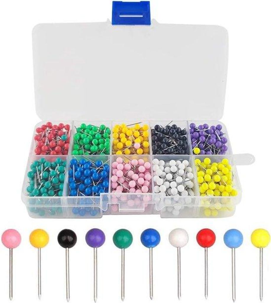 Plastische Rundkopspitze mit Metallspitzen, 1200 Stück, 10 Farben, für Kurkbretter und Wandbilder