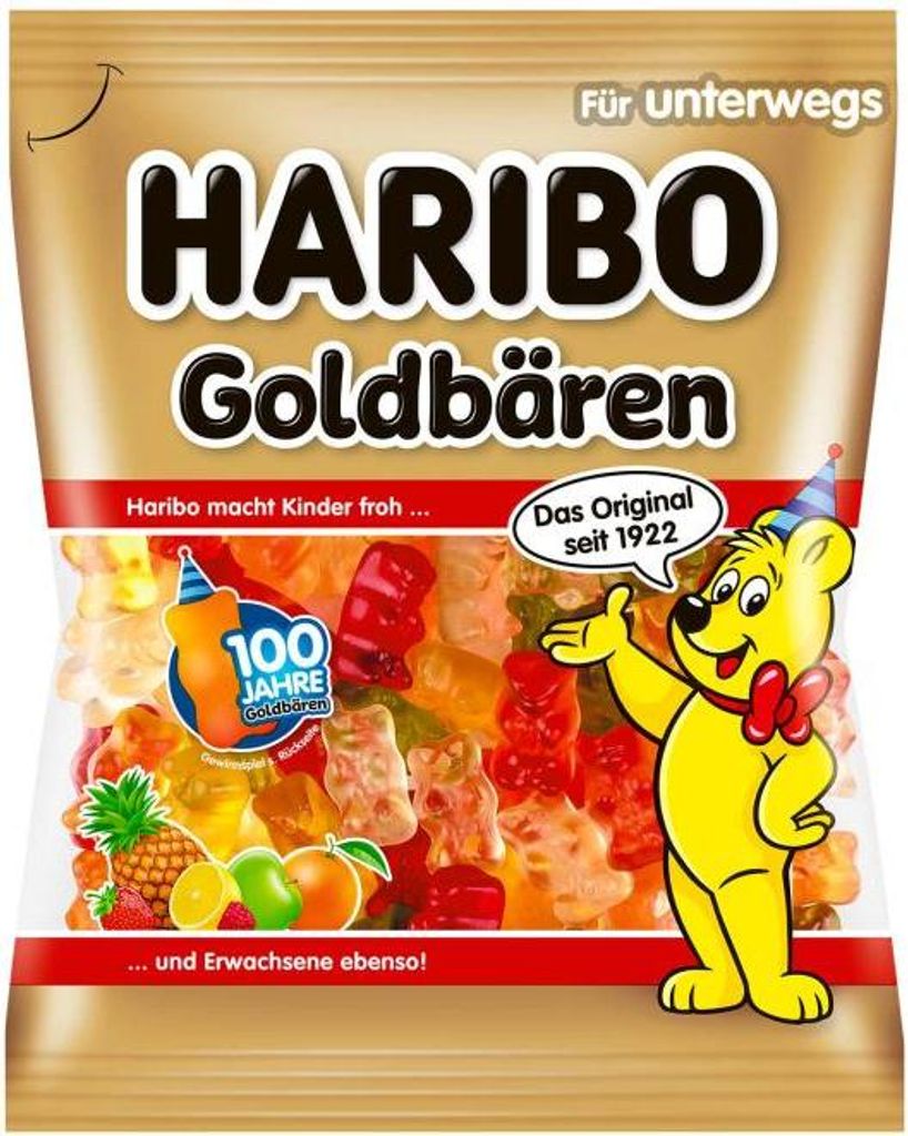 Haribo Goldbären, Gummibärchen, 100 g, Apfel, Zitrone, Produktbild 