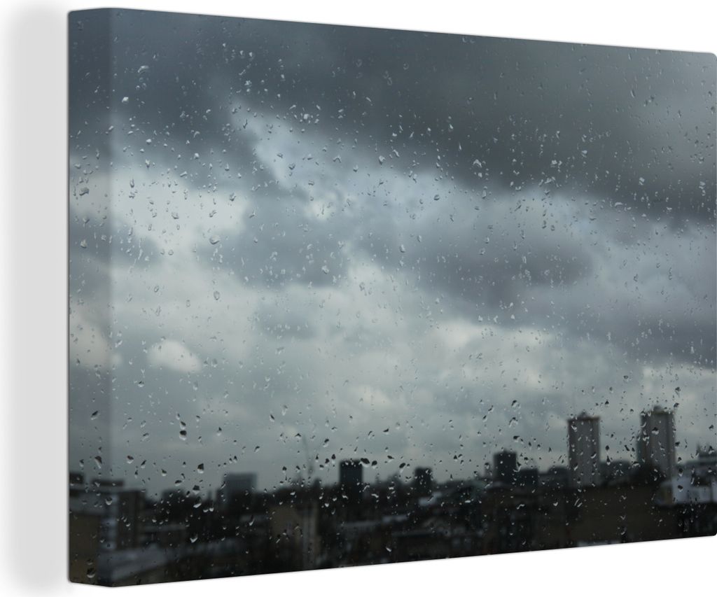 OneMillionCanvasses - Leinwandbilder - 140x90 cm, Fenster mit Regentropfen in London, Wandbilder Kunstdruck Wanddekoration