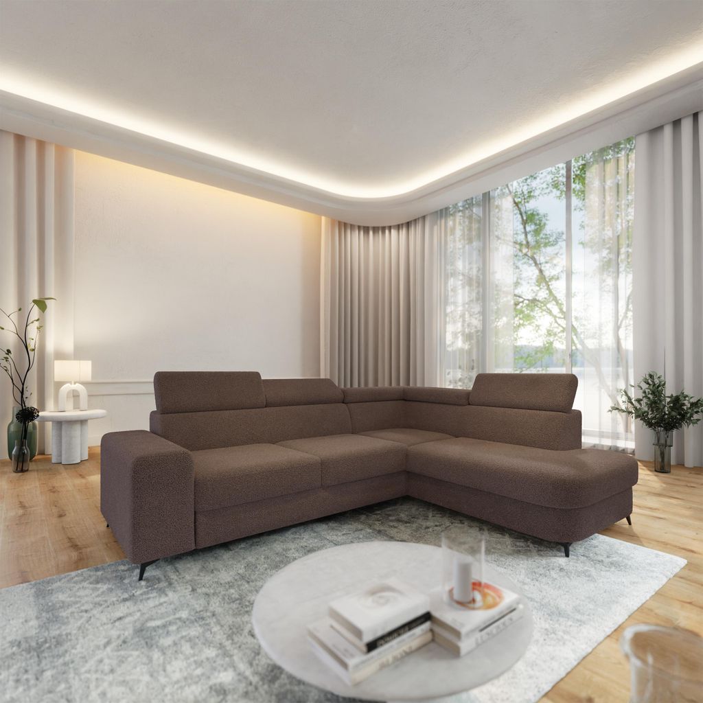 Masseno Ecksofa ALVORO R-S mit Schlaffunktion L-Form, Sofa mit Bettkasten, Wohnzimmersofa, Couch, Soffa, Bettsofa, Couchgarnitur- Braun, QUELLE 25