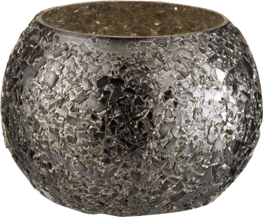 J-Line J-Line Teelichthalter - Gebrochenes Glas - Schwarz - Ø 10 Cm