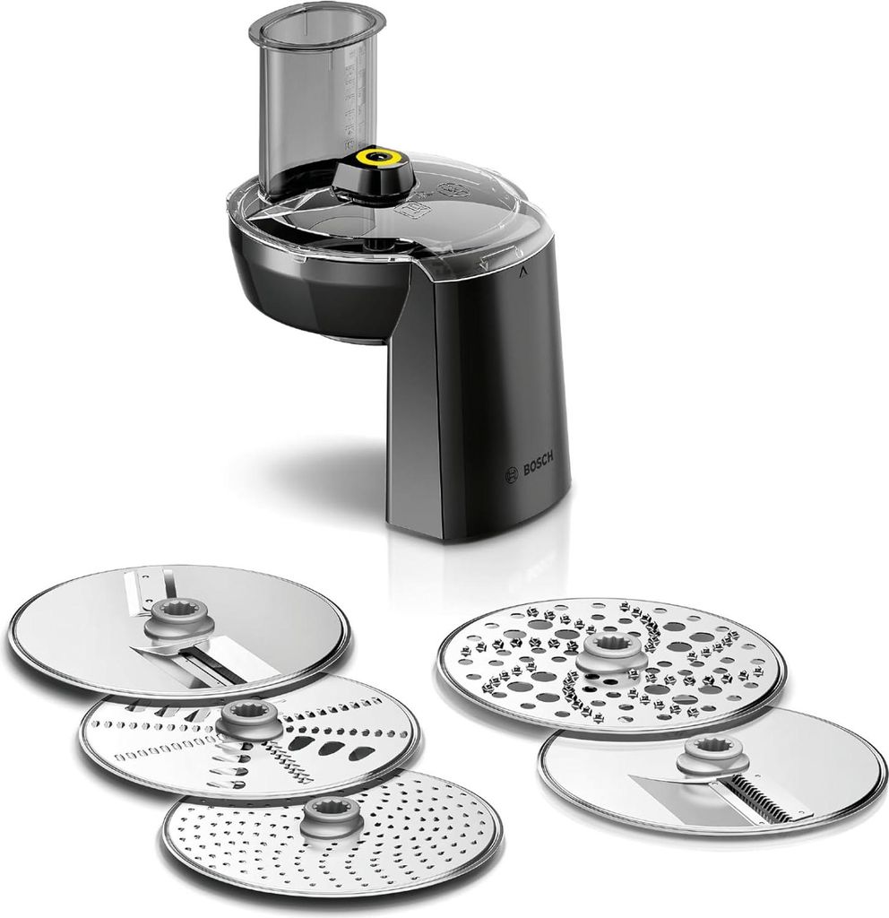 Bosch Zubehör MUZS68VL, VeggieLove Set, Durchlaufschnitzler, 5 Scheiben, Raspeln, Schneiden, Reiben, für Küchenmaschine Serie 6, 8, schwarz/edel...