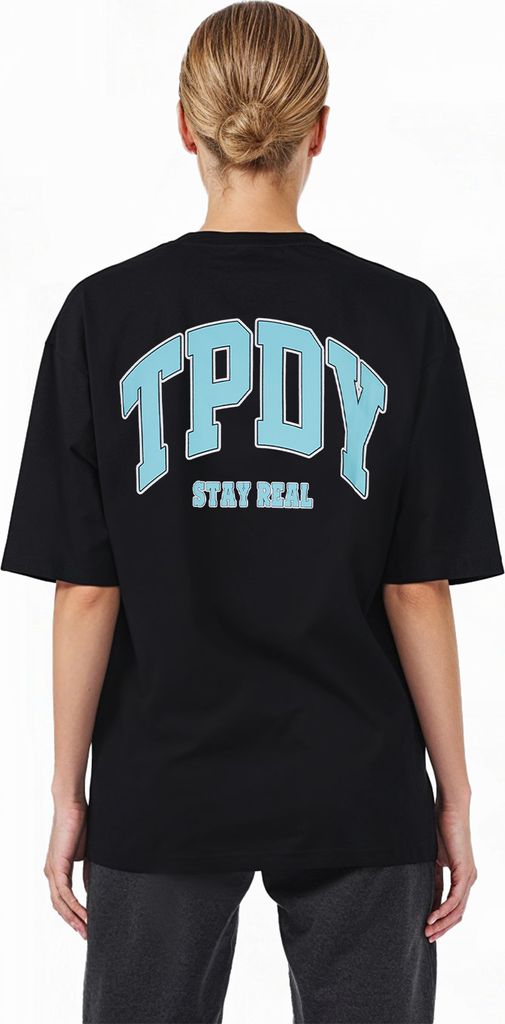 Arin F Damen Oversize-Shirt Logoprint Rundhals dicker Stoff Rundhals