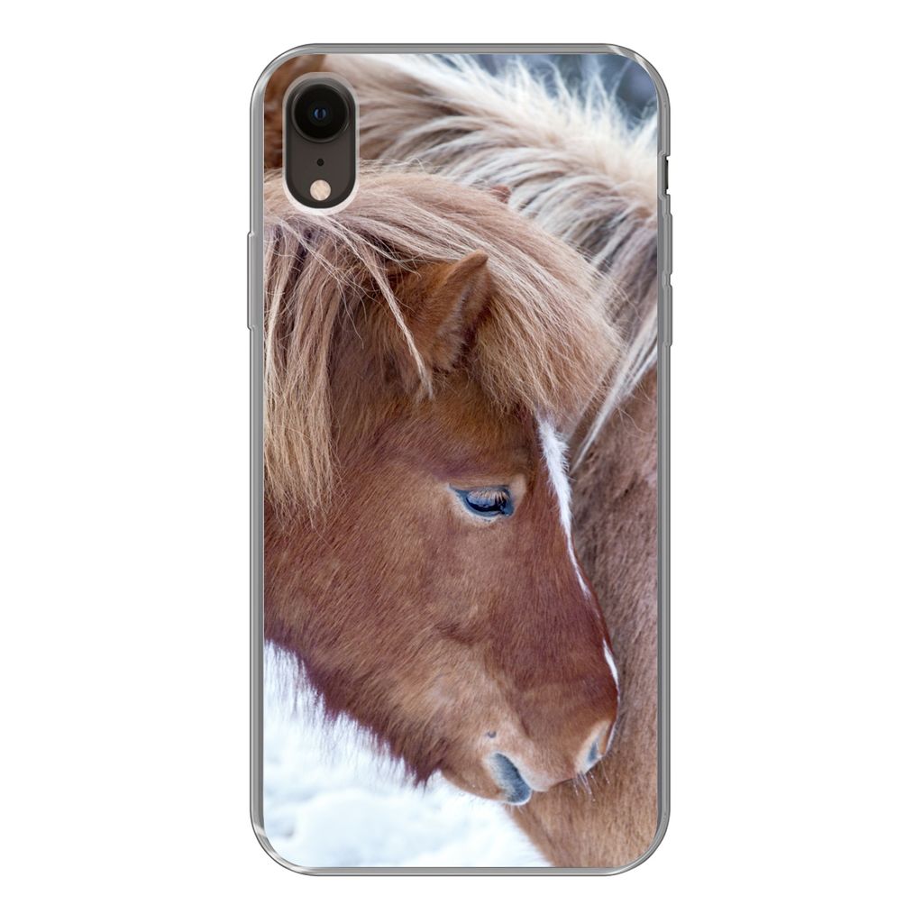 MuchoWow Handyhülle Schutzhülle Hülle für iPhone XR Pferde - Fohlen - Schnee Silikon Softcase Handy Hülle - Schutzdeckel