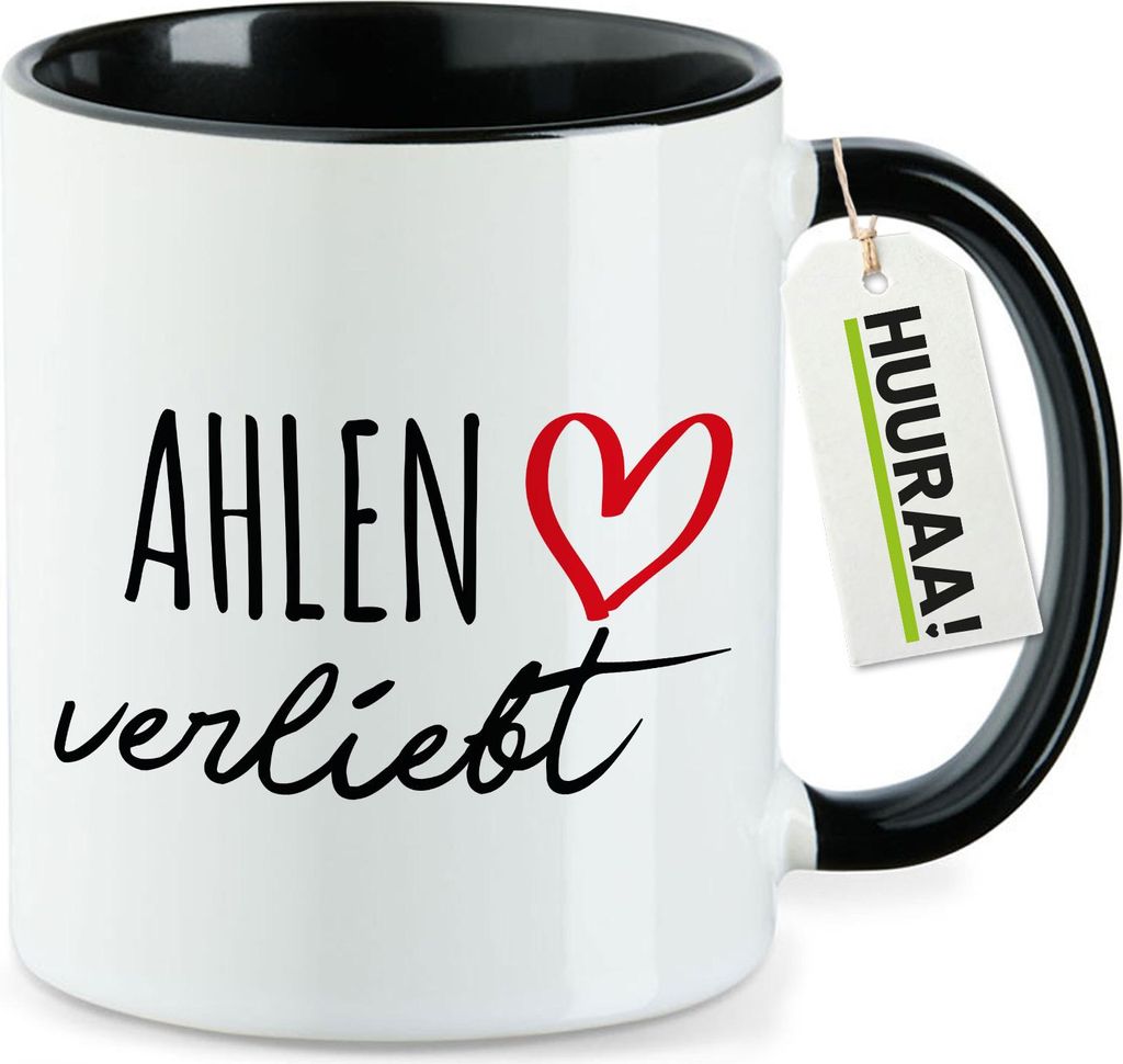 Huuraa Kaffeetasse Ahlen verliebt 330ml Schwarz Keramik Produktbild 