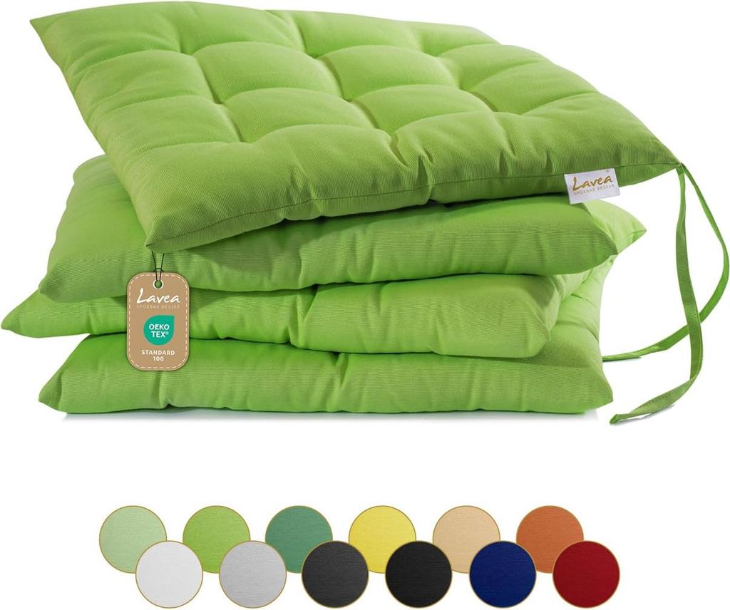 Lavea® Sitzkissen 40x40 cm, 4er Set, Lindgrün - mit Produktbild 