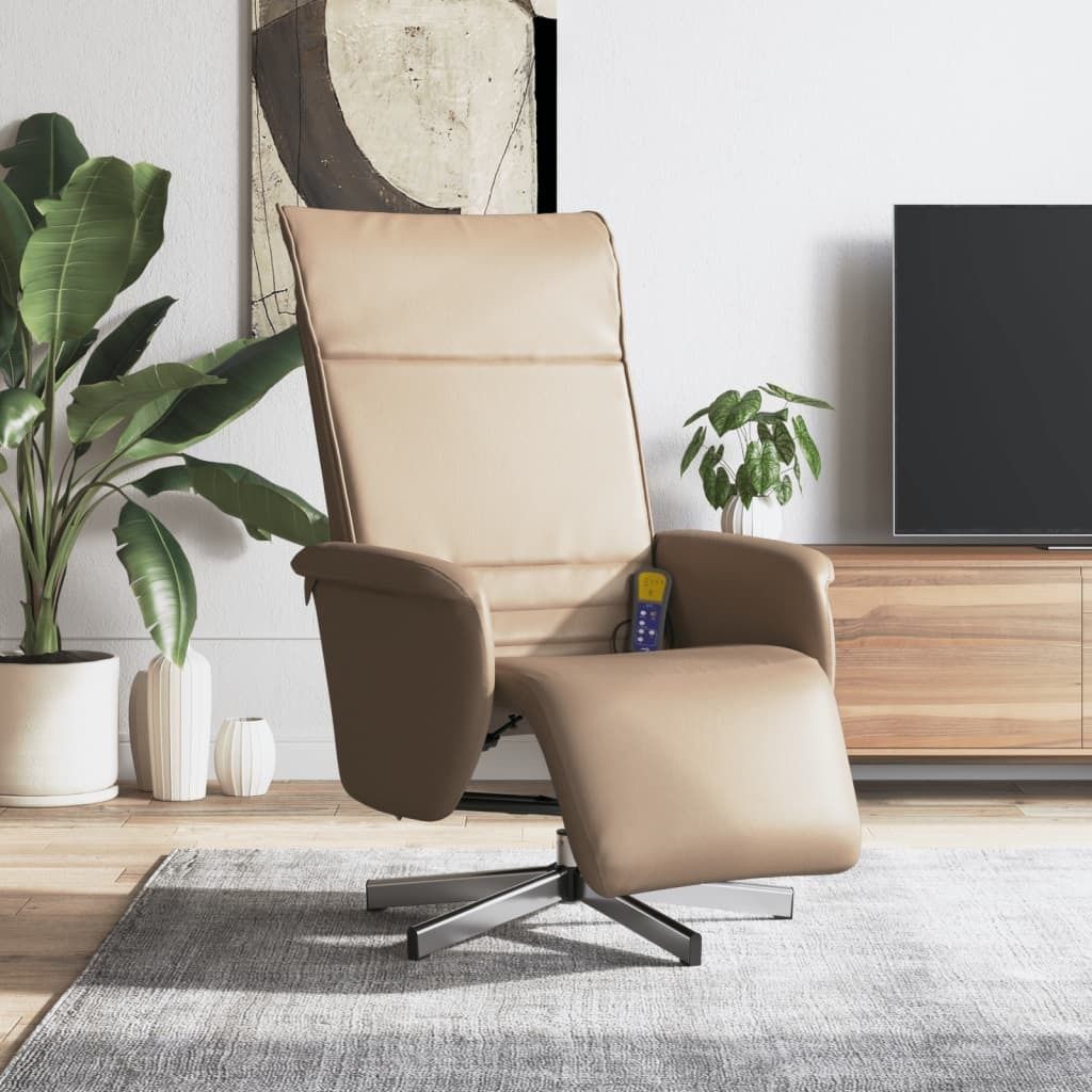 Cloris Designermöbel Massagesessel mit Fußteil Cappuccino-Braun Kunstleder 2024 Neu