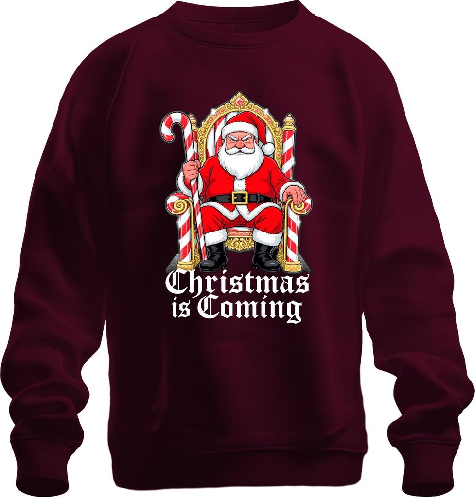 Christmas is Coming Weihnachtsmann Thron Zuckerstange Gothic Retr Uni Sweatshirt Pullover, Burgundy, S