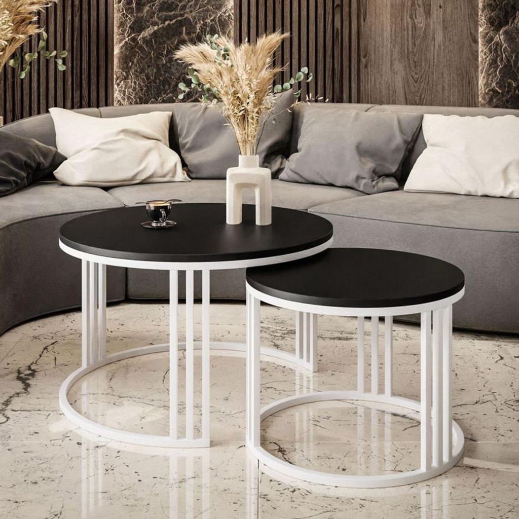 Runder Couchtisch 2in1 LORI matt schwarz