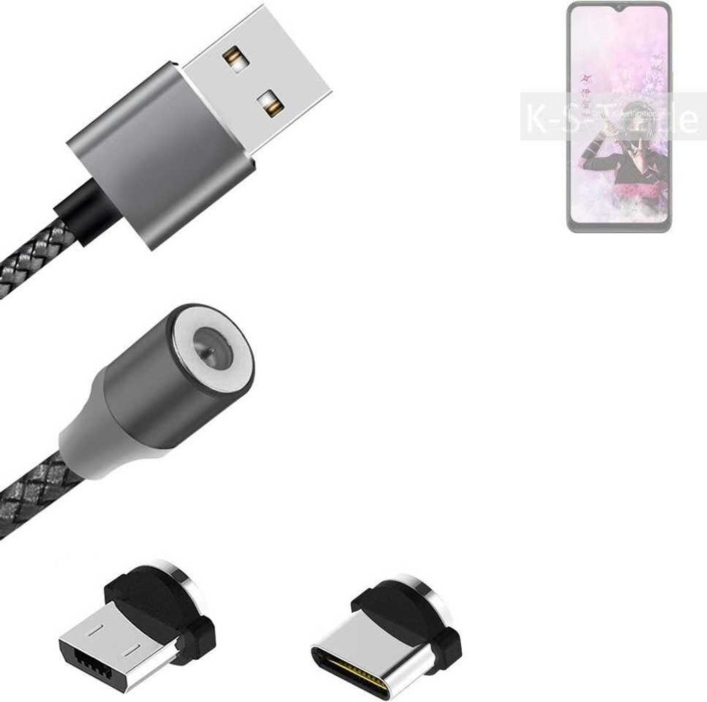 K-S-Trade Hochwertiges Magnet-Lade-kabel Sync-Kabel Daten-Kabel kompatibel mit Sharp Aquos V6 5G mit USB-Typ-C-Anschluss und Micro-USB-Anschluss 2A