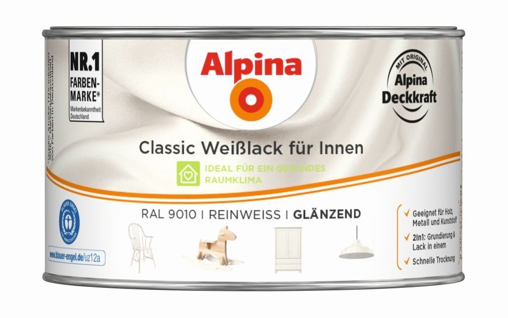 Alpina Classic Weißlack für Innen Reinweiß 300 ml glänzend