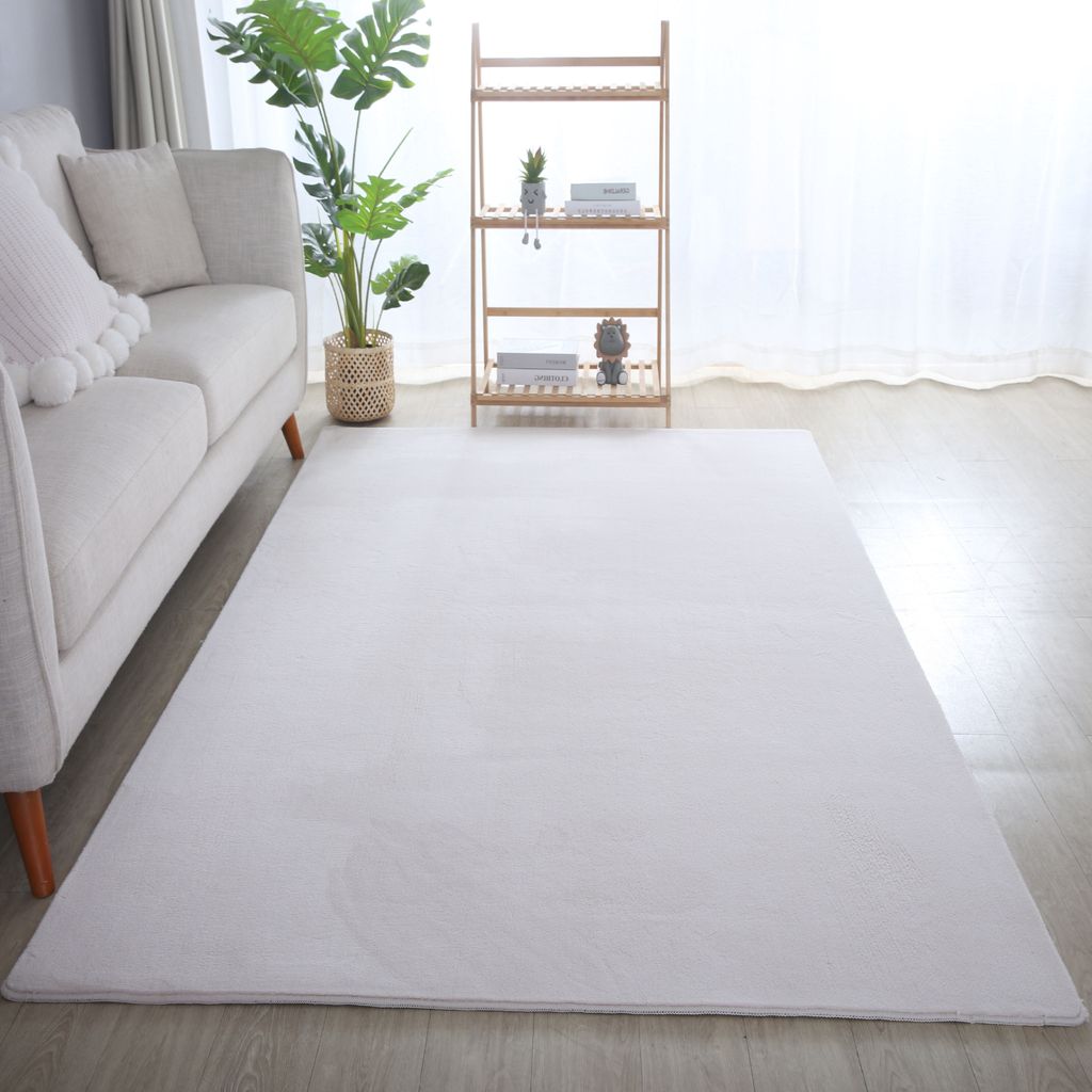 Kurzflor Teppich Wohnzimmer Creme 120x170 Rechteck Unicolor - Einfarbig aus Polyester
