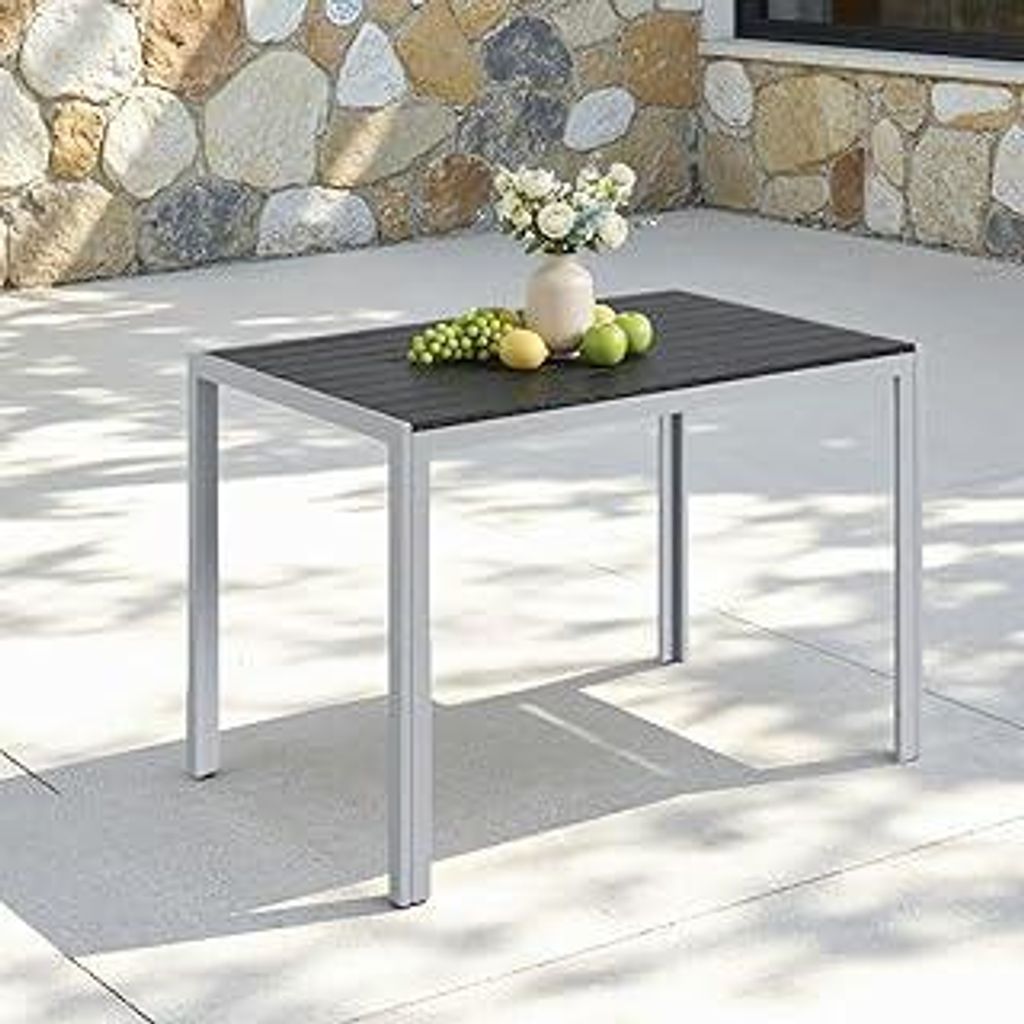 Clevich Gartentisch Wetterfeste, 110x70cm, Outdoor-Esstisch, WPC-Balkontisch, Aluminiumrahmen, Wetterfeste Gartenmöbel, quadratischer Terrassentis...